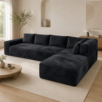 Canapé d'angle moderne en mousse compressée sous vide avec chaise longue, assise profonde en tissu velours côtelé pour salon