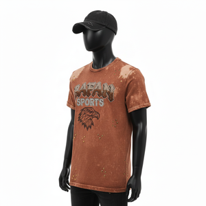 Camiseta de Hombre 100% Algodón, Camiseta con Lavado Ácido, Algodón Jersey Premium de 220 GSM, Suave, Tie Dye, Color Marrón, Impresión de Pantalla, Logotipo Puff - Product Image 4