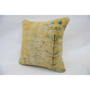 Almohada de retazos Kantha de lana amarilla, cojín decorativo bordado Floral Vintage de 16x16 pulgadas para suelo, vacaciones de Navidad, 18x18 - Product Image 3