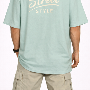 เสื้อยืดผู้ชายสีเขียวมิ้นท์ทรงโอเวอร์ไซส์ สไตล์สตรีทสุดเท่ ลำลอง ผ้าฝ้าย แขนสั้น คอกลม ทรงหลวม สตรีทแวร์ - Product Image 6