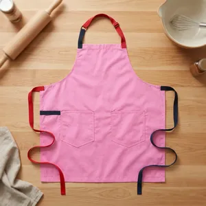 Pink Bib <b>Apron</b> with Two Pockets Canvas Heavy Duty Reusable Machine Washable for <b>Cooking</b> Daily Use Simple Style Woven Material - Product Image 1