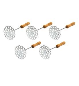 Ensemble de presse-purée en acier inoxydable portable 5 pièces-outil de cuisine manuel avec manche en bois pour écraser les légumes, les fruits - Product Image 1