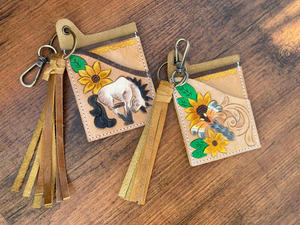 เคสใส่บัตรหนัง ATM ลายดอกไม้แท้มีสไตล์น่ารักแฟชั่นตะวันตกขนาดเล็กมีพู่เคสใส่บัตรพร้อมพวงกุญแจ - Product Image 4