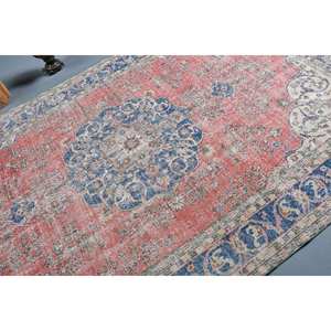 Classique Rouge Bleu Vintage Tapis Turc 6.7X11 ft Grande Surface Rectangle Patchwork Conception Bio Coton Laine Latex Couloir Chambre - Product Image 5