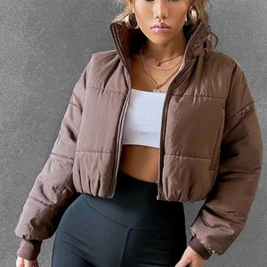 Vente en gros doudoune d'hiver pour femmes, vestes courtes à fermeture éclair et à capuche rembourrées en nylon personnalisées - Product Image 3