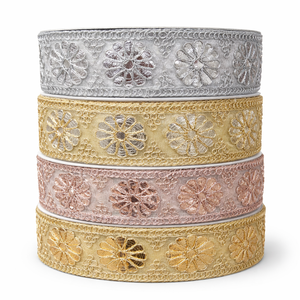 Bordure en dentelle florale brodée écologique de 2 pouces, polyester, paillettes pour robes de mariée, bordure florale personnalisée, vente en gros, designer - Product Image 1