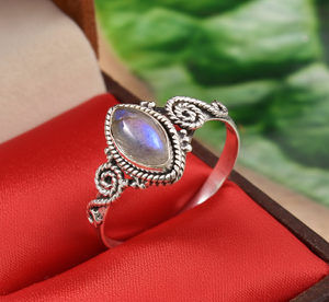 Bague de fiançailles classique en argent sterling 925 avec pierre de lune, sertie en bélière, pour femme, anniversaire de mariage - Product Image 3