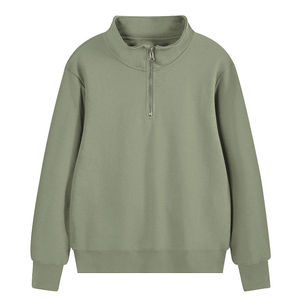 Sweat-shirt lourd pour homme en coton personnalisé 1/4 avec fermeture éclair Pull-over à col rond pour homme à la mode Quarter Crewneck - Product Image 3