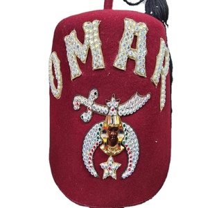Chapeau maçonnique Fez à trois lignes de strass bordeaux 100% laine Utilisation quotidienne en extérieur Haute qualité Personnalisé Meilleure vente Promotion - Product Image 1