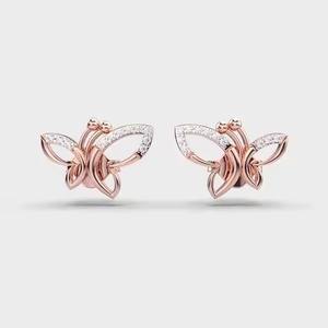 Boucles d'oreilles fantaisie en forme de papillon plaquées or 18 carats, petites boucles d'oreilles dorées pour femmes, boucles d'oreilles pour les fêtes, filles, fournisseur indien - Product Image 4