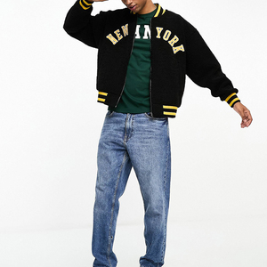 Veste universitaire en laine de haute qualité pour hommes, grande taille, col montant brodé, hiver Baseball Letterman Bomber Jacket - Product Image 3