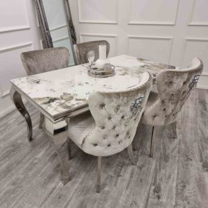 Moderner Rechteckiger Goldener Marmor Verchromter Glänzender Edelstahl-Esstisch für Apartments und Hotels 6-Sitzer - Product Image 6