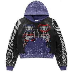 Sudadera con Capucha Personalizada de Estilo Urbano, Gruesa, con Cierre Desmontable, Pedrería, Apliques Desgastados y Bordados para Hombre - Product Image 2