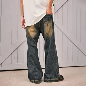 Nouveau jean ample à jambe large à effet délavé antique élégant pour hommes Taille haute Coupe ajustée Streetwear OEM Jeans pour hommes - Product Image 5