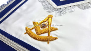 Tablier de loge maçonnique personnalisé en gros Past Master Blue Lodge-or brodé à la main avec frange argentée - Product Image 3