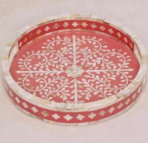 Plateau à thé Style nacre Plateau à incrustation de vadrouille Plateau unique Nouveau conçu Élégant et Meilleur Plateaux décoratifs Écologique - Product Image 4