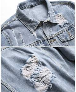 Top Qualité Impression Denim Tissu Full Zip Us Hoodies Personnalisé Streetwear Lavé À L'acide Bleu Clair Cordon Hommes À Capuche Pour Garçons - Product Image 4