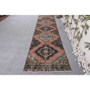 Tapis en laine turque Vintage rose et vert classique 3 X 12.5ft tapis de Jute Patchwork à tissage plat pour adolescents pour salon - Product Image 1