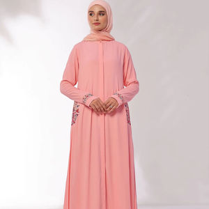 Vestido Abaya con capucha de gasa de Color sólido modesto para mujer Logotipo personalizado Eid Musulmán Estilo de túnica larga para niña árabe de Dubái - Product Image 1
