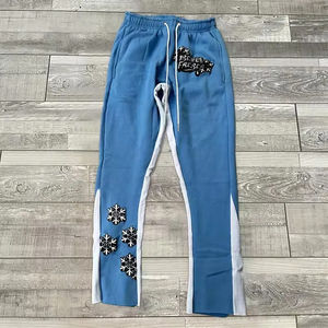 Pantalones de chándal acampanados altos de gran tamaño personalizados 2025 para hombre, ropa de calle con cintura elástica con estampado de personalidad, Patchwork de Color en contraste - Product Image 1