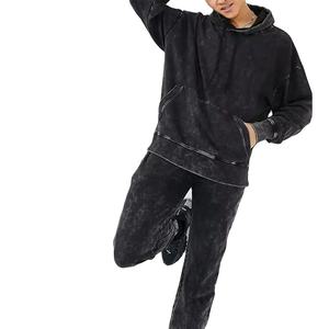 Conjunto Deportivo Unisex Vintage con Sudadera con Capucha y Pantalones Jogger, Logotipo Personalizado, Traje Deportivo Desgastado para Hombre, Lavado Ácido, Transpirable, Tallas Grandes, Invierno - Product Image 1