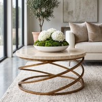 Table basse ronde moderne en fer et marbre, base en métal, plateau en marbre de luxe, table de salon, table basse contemporaine, table à cocktail
