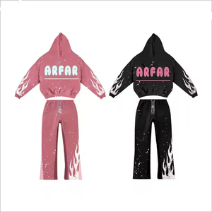 ชุดวอร์มลำลองผู้ชายสไตล์สตรีทแวร์ 3 มิติ สำหรับฤดูหนาว แบบปลายรุ่ย ตัดขอบดิบ เสื้อฮู้ดและกางเกงจ็อกเกอร์ - Product Image 4