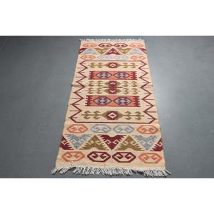 Alfombra Vintage de 2.6x5 pies, Alfombra Turca, Alfombra de Lana a Cuadros Rojos - Product Image 5