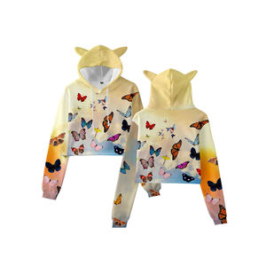 Sudadera corta con capucha para mujer, de alta calidad, con logotipo personalizado, sin pedido mínimo, Top corto de gran tamaño, Jersey - Product Image 3