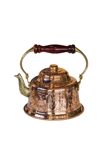 Bouilloire à thé décorative en cuivre avec poignée en laiton moulé, pour réchauffer l'eau, le thé et le café, ustensiles de cuisine avec motif gravé - Product Image 2