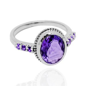 Romantic Design 925 Sterling Silver Women's Band <b>Ring</b> <b>Amethyst</b> Oval Cut Bezel Setting Classic for Engagement Wedding - Product Image 2