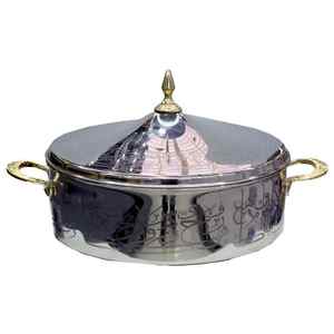 Cazuela de cristal redonda chapada en oro Diseño real y calentador de alimentos de metal perfecto duradero para cada comida y ocasión modernas - Product Image 5