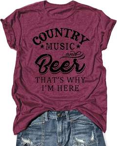 Camiseta divertida para beber música country y cerveza para mujer, camisetas de vacaciones de verano, camisetas de campo Vintage, Tops, Jersey, estampado informal - Product Image 3