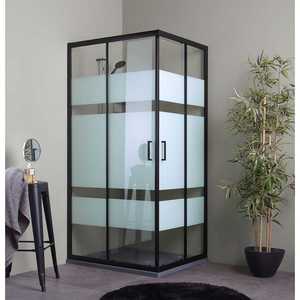 MATT <b>BLACK</b> <b>FRAME</b> 80X120 SHOWER ENCLOSURE 6MM SILKSCREENED GLASS SHOWER CURTAIN - Product Image 2