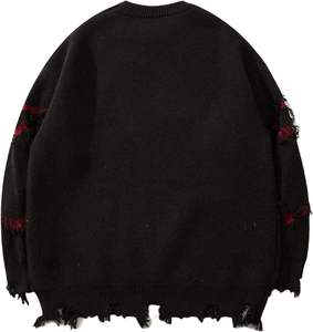 Pulls pour hommes Broderie de lettres Déchirés Trous Manches longues Streetwear Pull en tricot Pull à enfiler pour hommes - Product Image 2