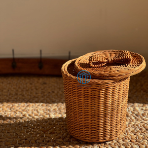 Cesta de cinta hecha a mano con mango Cestas lindas de ratán Decoración para el hogar Hecho a mano de Vietnam - Product Image 1