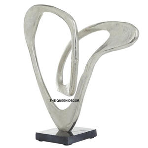 Elegant Modern Aluminum Metal and Marble Base Unique Shape Silver Plated Decorative Sculpture Office <b>Desk</b> Tabletop Accent - Product Image 1