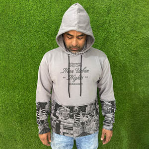 เสื้อมีฮู้ดแบบสวมหัวสำหรับผู้ชายผ้าฝ้าย100% มีกระเป๋าสีล้วนพิมพ์ลาย3D พัฟพิมพ์ลายดิจิตัล - Product Image 1