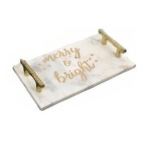 Plateau de service en marbre naturel de meilleure qualité poignée en métal forme rectangulaire pour la maison cuisine décor de table de noël service de petit déjeuner - Product Image 1