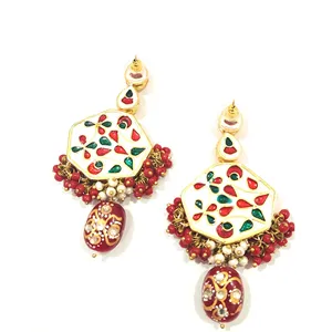 Ensemble de bijoux fins plaqué or 24 carats avec perles rouges et pierres Kundan, style vintage, en acier inoxydable, pour mariage et cadeau - Product Image 5