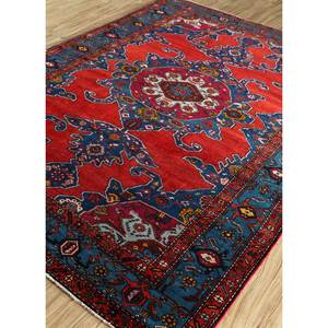 Aalam Large Area Hand Knotted <b>Wool</b> Rugs <b>Red</b> Orange Medallion Abstract Rectangle for Home-Patk-44 for Entryway Hallway 9x12" - Product Image 2