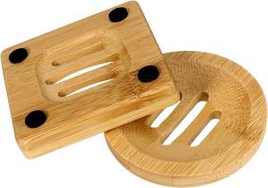 Lot de 8 porte-savon en bambou porte-savon en bois naturel ensemble carré et rond porte-savon plateau salle de bain stockage économiseur pour douche - Product Image 3