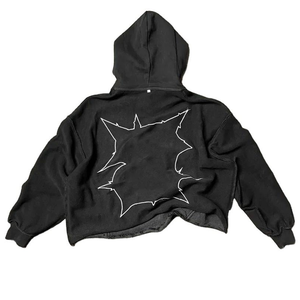 เสื้อมีฮู้ดผ้าดิบสำหรับผู้ชายเสื้อครอปแบบตัดขอบที่ซีดจางมีกระเป๋า - Product Image 4