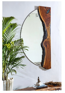 Miroir mural moderne en bois et résine, design tendance et nouveau, pour une décoration intérieure élégante, combinant une texture de bois naturel - Product Image 2