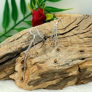 Pendientes de ojo de tigre de Plata de Ley 925 hechos a mano, joyería de piedras preciosas de estilo Vintage, regalo para mujer, modelo - Product Image 1