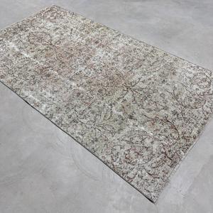 Turkish Vintage Area Rug 4.2x7.7 ft, Gray <b>Brown</b> Plants & trees <b>Wool</b> Rug - Product Image 3