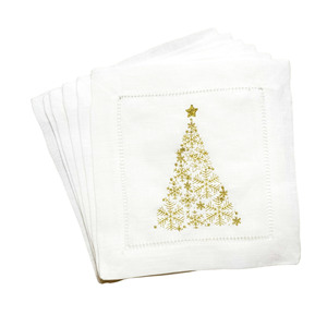 Vente en gros 100% lin sapin de Noël or flocons de neige brodés serviettes de cocktail 6x6 'serviette de boisson pour les mariages maison hôtel - Product Image 3