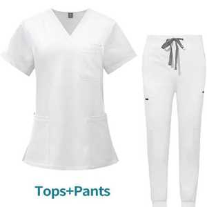 Vêtements personnalisés pour femmes médecins chirurgiens à l'hôpital Zip Neck Short Sleeve Top Double Layer Pocket Nurse Uniforms Scrub Sets - Product Image 4