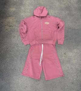 ชุดเสื้อผ้า2ชิ้นมีฮู้ดและชุดกางเกงขาสั้นผ้าคอตตอนผ้าเฟรนช์เทอร์รี่ - Product Image 1