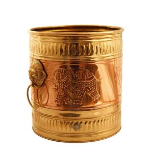 Jardinière d'extérieur artisanale de style antique en laiton pur avec poignée à motif gaufré, grande taille 25,40 cm x 22,86 cm pour le jardinage - Product Image 2